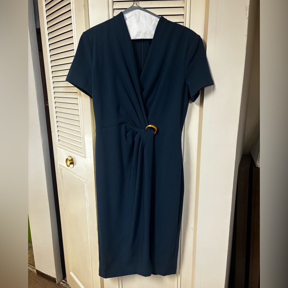 Donna Karan Deep Navy Knot-Detail Midi Dress